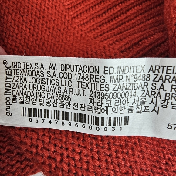 ZARA Knit Red Sweater Dress Tunic Medium V-Neck Cable Knit Zip Hem Long Sleeve - Picture 15 of 16